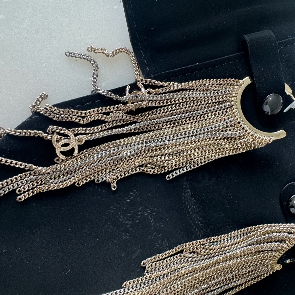 Chanel Fringe Gold Chain Hoop Earrings - Picture 2 of 6